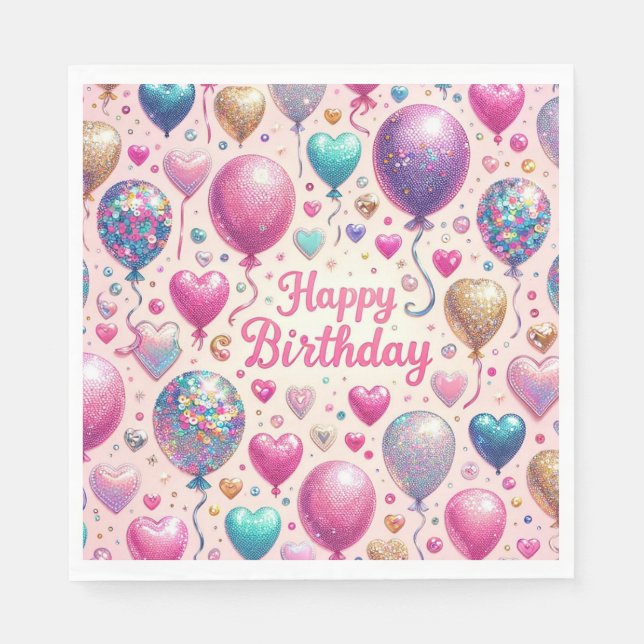 Birthday Glittery Balloons Serviette (Vorderseite)