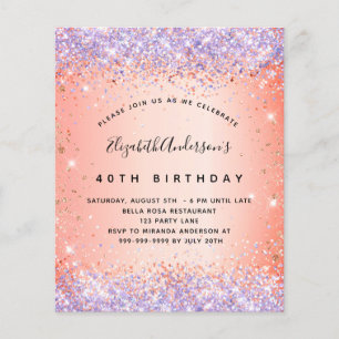 Birthday Glitzer orange lila Einladung Flyer