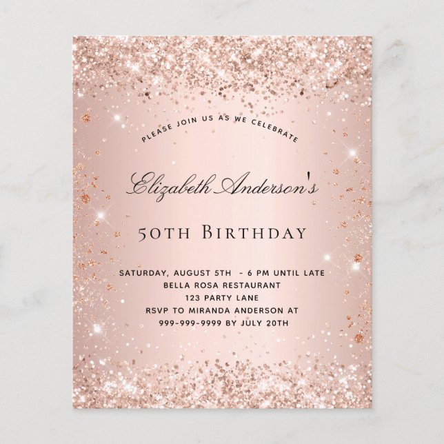 Birthday Glitzer Rose Gold Blütengeld Flyer (Vorne)