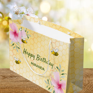 Birthday glückliche Hummeln Honigwabenflorale Große Geschenktüte