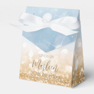 Birthday Gold Champagner hellblau glitzerndes Gold Geschenkschachtel
