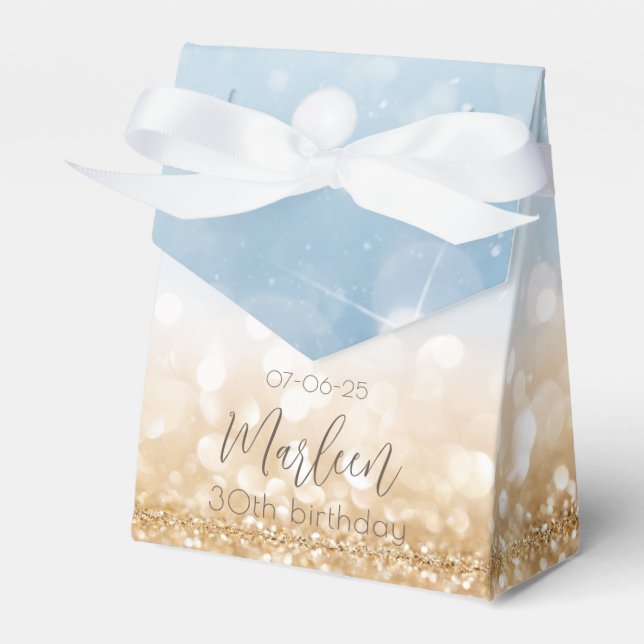 Birthday Gold Champagner hellblau glitzerndes Gold Geschenkschachtel (Vorderseite)