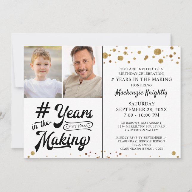 Birthday Gold Confetti # JAHRE IM MAKING-Foto Einladung (Vorderseite)