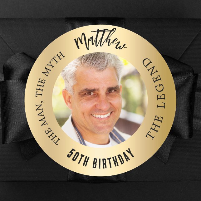 Birthday Gold Foto Man Mythos Legende Runder Aufkleber (Von Creator hochgeladen)