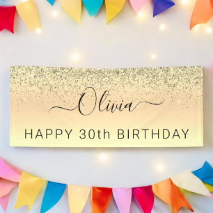 Birthday Gold Glitzer Girly Modern Banner