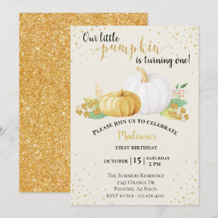 Birthday Gold Glitzer White Pumpkin Herbst Herbst Einladung