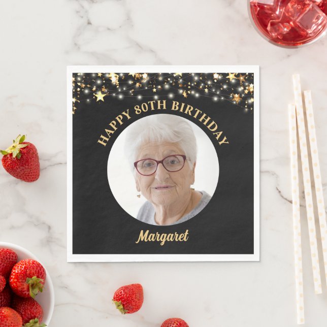 Birthday Gold Stars Foto jedes Alters benutzerdefi Serviette (Beispiel)