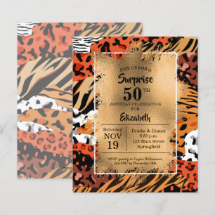 Birthday Gold Wild Animal Print Einladungen