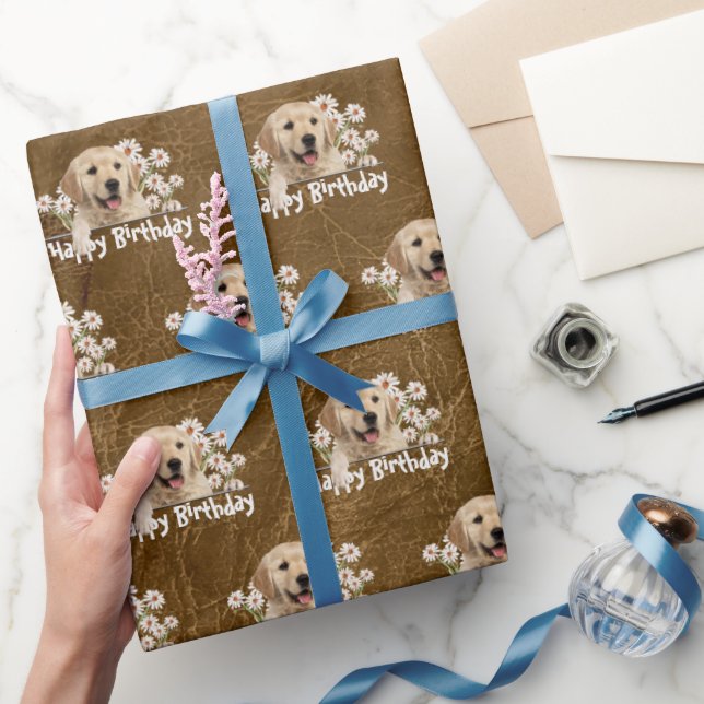 Birthday Golden Retriever auf Leder Geschenkpapier (Schenken)