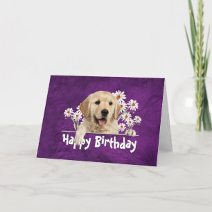 Birthday Golden Retriever auf Lila Leder Karte