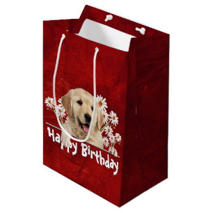 Birthday Golden Retriever auf Red Leather Mittlere Geschenktüte