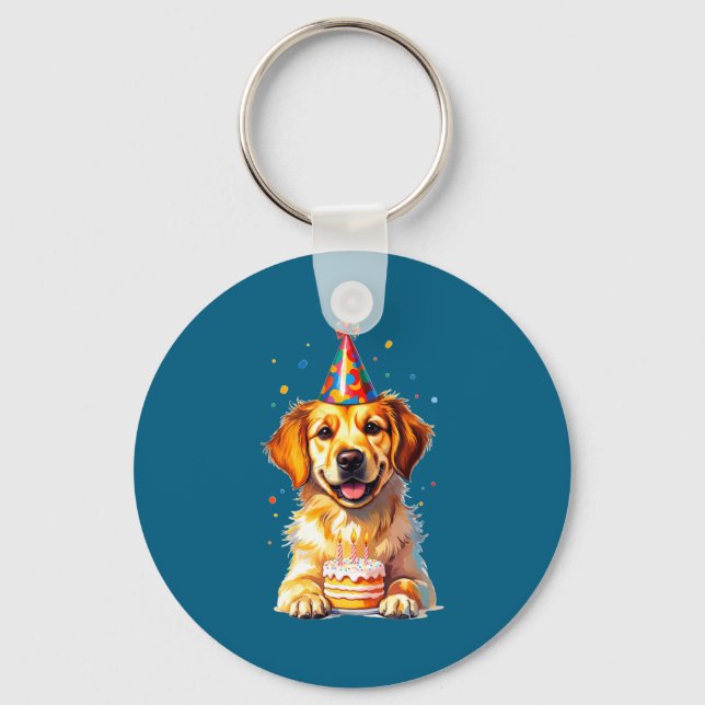 Birthday Golden Retriever, Party Dog  Schlüsselanhänger (Vorderseite)