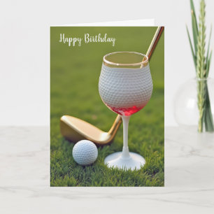 Birthday Golf Ball Weinglas mit Gold Putter Karte