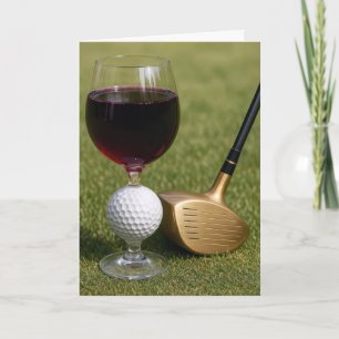 Birthday Golf Ball Weinglas mit Gold Putter Karte