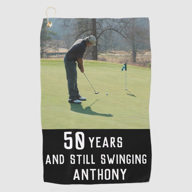 Birthday Golfer Funny 50. Happy Vater Par Foto Golfhandtuch (Vorderseite)