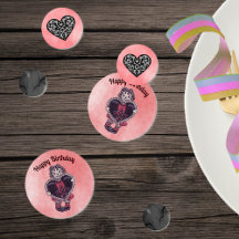 Birthday Gothic Rag Doll Black Heart Pink Red