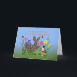 Birthday, Granddaughter, Bunny, Butterflies, Robin Karte<br><div class="desc">Birthday card for a great granddaughter feature colorful flowers, red breasted robin, cuddly brown bunny rabbit, and butterflies that fly above the yellow, red, purple and pink flowers. The inside gießt is a text template and is easily change d or deleted. The flowers are images from artist Dana Conditt at...</div>