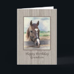 Birthday, Grandson, Brown Horse with Bridle Karte<br><div class="desc">This birthday greeting card for a grandson shows the image of a brown horse standing in the paddock has a soft and dreamy quality to it.</div>