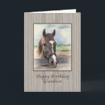 Birthday, Grandson, Brown Horse with Bridle Karte<br><div class="desc">This birthday greeting card for a grandson shows the image of a brown horse standing in the paddock has a soft and dreamy quality to it.</div>