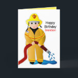 Birthday Grandson Firefighter with Water Hose Karte<br><div class="desc">Fun,  bright and so cute is this little Fire-fighter in full gear.  See other categories einschließlich Einladungen,  Mugs,  T-Shirts comning soon.</div>