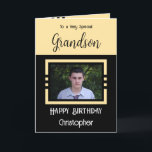 Birthday Grandson fügen Fotoname gelb schwarz Karte<br><div class="desc">Für einen ganz besonderen Enkel. Herzlichen Glückwunsch zum Geburtstag. Fügen Sie einen Namen und ein Foto hinzu. Gelb und schwarz.</div>