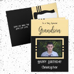 Birthday Grandson fügen Fotoname gelb schwarz Karte<br><div class="desc">Für einen ganz besonderen Enkel. Herzlichen Glückwunsch zum Geburtstag. Fügen Sie einen Namen und ein Foto hinzu. Gelb und schwarz.</div>
