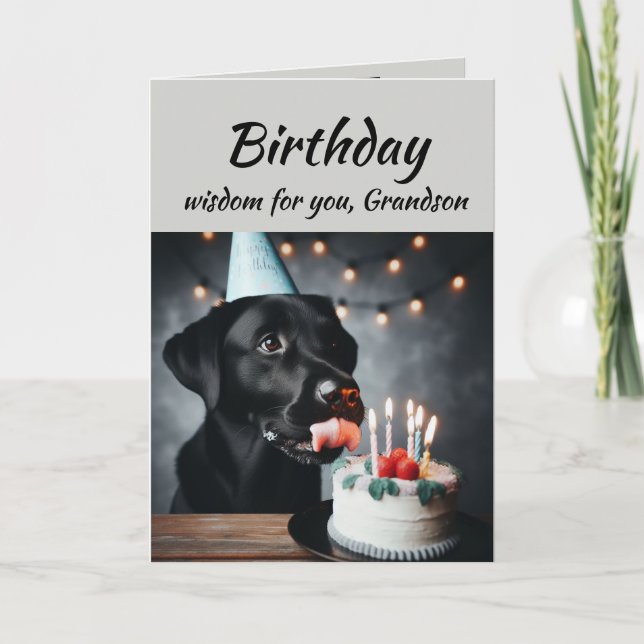 Birthday Grandson Fun Wisdom Labrador Dog Karte (Vorderseite)
