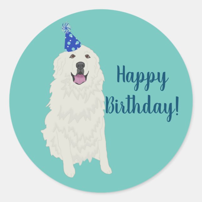 Birthday Great Pyrenäen Mountain Hund Runder Aufkleber (Vorderseite)