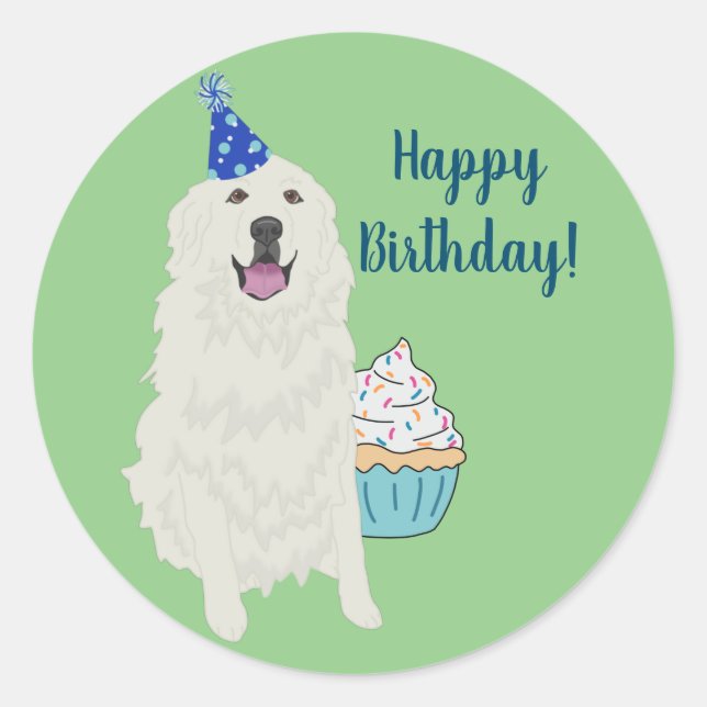 Birthday Great Pyrenäen Mountain Hund Runder Aufkleber (Vorderseite)
