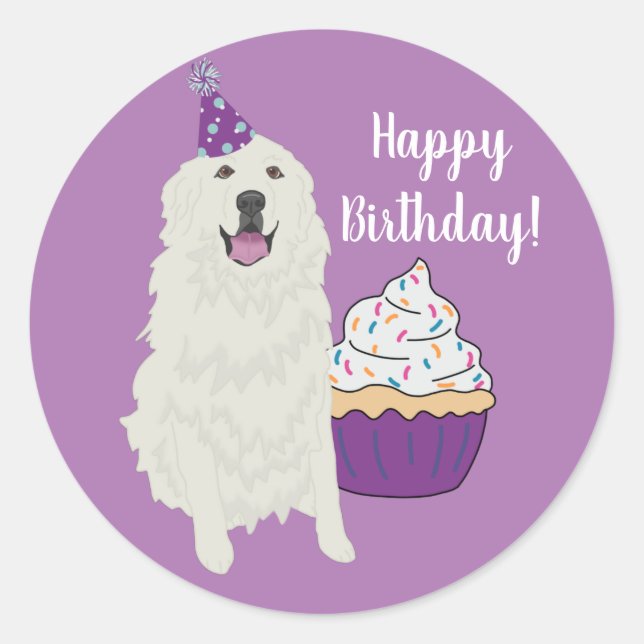 Birthday Great Pyrenäen Mountain Hund Runder Aufkleber (Vorderseite)