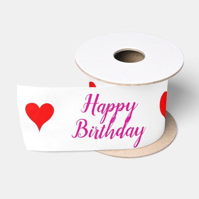 Birthday Green Blue Pink Red Hearts Satinband (Spule)