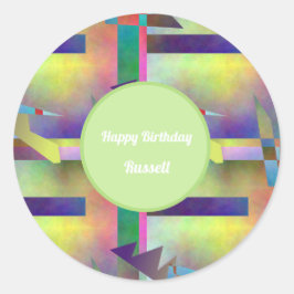 Birthday Greetings Abstract Pattern Stencil Art Runder Aufkleber