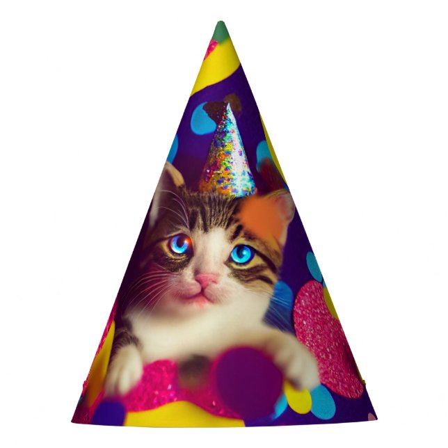 Birthday Hat Confetti Kitty #1 - Paper Party Hats Partyhütchen (Vorderseite)