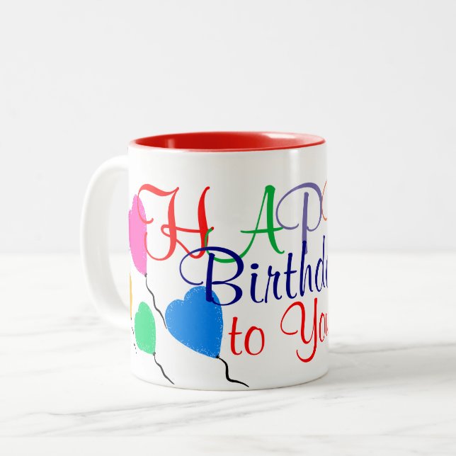 Birthday Heart Balloons farbenfrohe Tasse (Vorderseite Links)