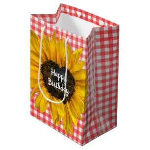 Birthday Heart Sunflower on Gingham Mittlere Geschenktüte