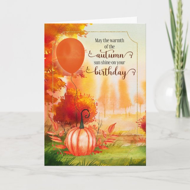 Birthday Herbst Saison Herbst Pumpkin und Ballon Karte (Vorderseite)