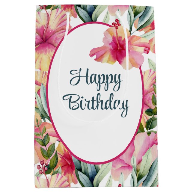 Birthday Hibisken Summer Garden Mittlere Geschenktüte (Vorderseite)