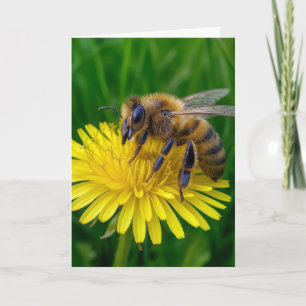 Birthday Honey Bee On a Yellow Dandelion Karte