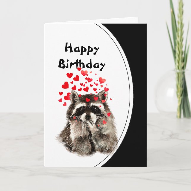 Birthday Hugs & Kisses Funny Raccoon Animal Karte (Vorderseite)