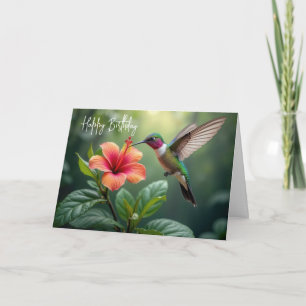 Birthday Hummingbird auf einem Hibiskus Karte