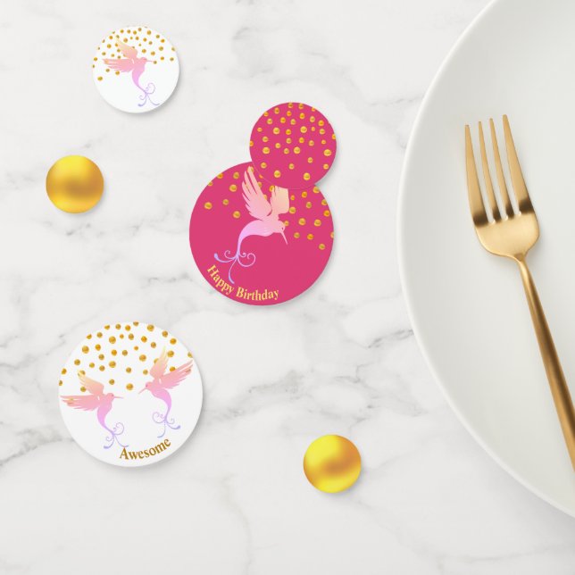 Birthday Hummingbird in Pink & White Konfetti (Gruppe)