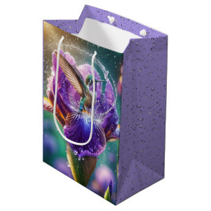 Birthday Hummingbird Splashing in a Iris Mittlere Geschenktüte