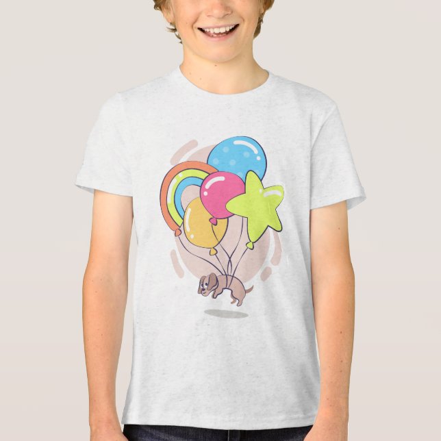 Birthday Hund Floating Balloons Niedlich Tri-Blend Shirt (Vorderseite)