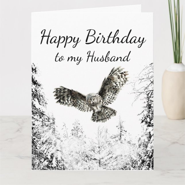 Birthday Husband Love Striking Owl Bird Nature Art Dankeskarte (Vorderseite)