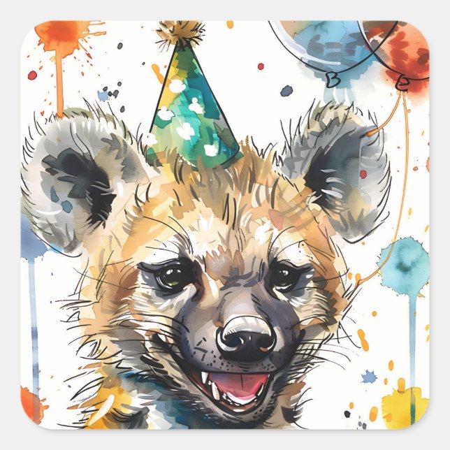 Birthday Hyena Quadratischer Aufkleber (Vorderseite)