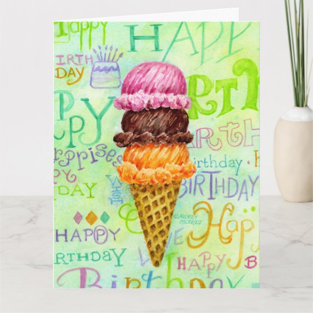 Birthday Ice Cream Cone Drei Geschmacksrichtungen  Dankeskarte (Vorderseite)