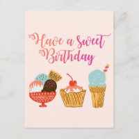 Birthday Ice Cream & Sundae Girly Illustration