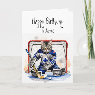 Birthday Individuelle Name Cat spielen Goalie Hock Karte
