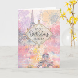 Birthday Individuelle Name Eiffel Tower Wasserfarb Karte