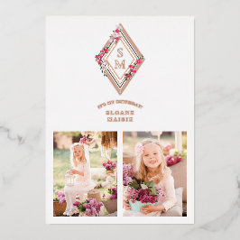 Birthday Initials 2 Photos Rose Gold Effect Floral Folieneinladung